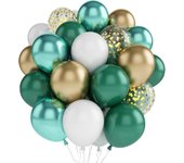 Juego de globos de oro verde: 60 piezas de 12 pulgadas, globos de oro verde oscuro metálico, globos de látex blanco con cintas