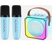 Máquina de karaoke con 2 micrófonos inalámbricos, efecto cambiador de voz de altavoz y luz LED, karaoke portátil completo compatible con tarjeta TF, AUX, USB adecuado para niños, adultos
