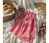Children's Summer New Straight Pants Plaid Wide-Legged Nine-Minute Pants Girls Fine Bud Waist Dress Pants Pants Casual Pants