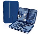 Set de manicura, Kit de pedicura, corto, Kit de ASEO Profesional, herramientas para uñas 18 en 1 con lujo estuche de viaje para hambres y Mujeres 2024 Versión Mejorada Azul (18 en 1)