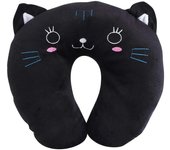 Almohada de viaje - Almohada cervical de viaje de algodón PP con forma de animal, cojín suave en forma de U, reposacabezas para coche, juguete de gato negro