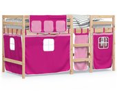 vidaXL Cama alta para niños con cortinas madera pino rosa 90x200 cm