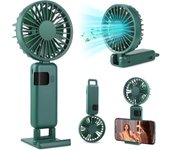 Ventilador Portátil de Pie Plegable Mini Ventilador de Mano USB Batería Recargable Silencioso Potente Pequeño Colgante Ventiladores de Mesa 5 Velocidades LED Viento Fuerte Hand Fan (Verde)
