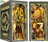 Book Nook Kit,DIY Miniature Dollhouse Booknook Kit,3D Wooden Puzzle Bookend Bookshelf Insert Decor LED Light for Teens Adults