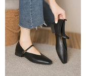 Woman Spring Casual Square Toe Low Soft Soled Lolita Flats Ballerina Red Female Elegant French Retro Buckle Mary Janes