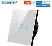 BONDA WiFi Smart Switch Alexa RF433 No Neutral Tuya Control Works With Google 1/2/3 Gang Smart Life Home Light Touch Switches EU