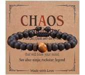 Pulsera de cuentas de Spiderman con ojo de tigre y obsidiana esmerilada para hombre.