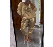 Cross-border hot-selling suit, hot stamping sequined top and trousers, shiny and fashionable personality suit