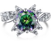 JoyceJelly Sterling S925 Silver Ring With 2 Carat Colorful Moissanite Women's Luxury Wedding Jewelry Snowflake Design Size5-9