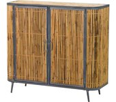 Adda Home Aparador Metal Bambu Azul Marron 100x34x91 Cm - Mueble Multifuncional Almacenamiento y Exhibición
