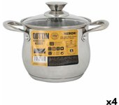 Olla con Tapa de Cristal Quttin New Neron Acero 17,5 x 13,2 cm (4 Unidades)