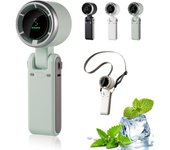 Ventilador turbo portátil Regularlyk, 5 velocidades, recargable, plegable, con pantalla LED, funciona con pilas, cabezal ajustable a 180°, para actividades al aire libre, viajes y trabajo (1-B)