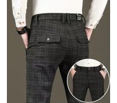 Fashion Black Grey Casual Trouses Mens Straight Fit Long Pants Striped Plaid Four Seasons High Quality Brand Business Trousers