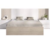 DEKIT GRUPO RIMOBEL LOMA - CABEZAL CON DOS MESITAS DE 2 CAJONES Y ARO CAMA 135/140X190 - BLANCO / ALISTONADO / NATURAL - 96 x 258.8 x 195.4