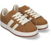 Davinia Shoes Zapatillas Deportivas Planas Estilo Casual para Mujer, Cierre de Cordones y Detalle de Franjas Laterales. Shoes&Blues.es YY-10F-Camel