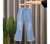 2024 New Autumn Elastic Kids Jeans Girls Cute Leisure Bow Denim Blue Children Flared Pants teenage Girl Clothes Trousers 3-12Y