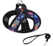 HP386--Pet cat & dog printed vest style harness, 360° fit to the pet's body shape, 1.5-meter dog rope.