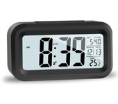 Reloj despertador digital, reloj despertador de viaje con función de recordatorio de fecha y temperatura, reloj de escritorio para el hogar sin escala, 1 pieza, color negro
