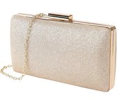 Bolso de Noche Dorado Clutch de Embrague Mujeres y Señoras Fiesta Cartera de Mano Bandolera Brilliant with Cadena para Ceremonia Boda Novia (Gold)