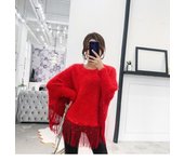 Autumn and Winter Sequined Tassel Loose Cape Shawl Pullover Sweater Thickened Knitted Jacket Bat Shirt Top Ladies