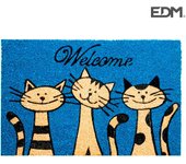 Edm Felpudo 60x40cm Gatos Colores Surtidos Fibra de Coco Modelo Original