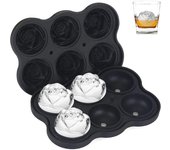 Moldes para cubitos de hielo, 6 moldes para bolas de hielo rosas, fácil de desmoldar, para cócteles fríos, whisky, bourbon y jugos caseros (negro)