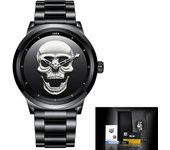 LIGE Top Brand 3D Skull Man Watch Fashion Creative Stainless Steel Quartz Watchs for Men Fashion Business Waterproof Male Clocks