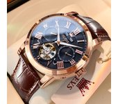 OLEVS 6668 Top Brand Men's Watches Trend Fashion Automatic Mechanical Wristwatch Leather Strap Waterproof Luminous Watch for Man