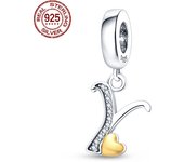 S925 Sterling Silver Heart Shape Letter Pendant Series Charms Fit Original Pandora Bracelet For Women Birthday Fine Jewelry Gift