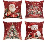 4 fundas de almohada navideñas-Santa Claus, muñeco de nieve, diseños de árbol de Pascua-impresión a una cara, sin inserciones incluidas-perfecto para sofá, cama, sala de estar y decoración de dormitorio
