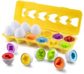 Huevos para combinar formas y colores - Juguetes de huevos de Pascua - Juguetes perfectos para niños pequeños - Ideales para el desarrollo del reconocimiento de colores y formas - 12 huevos con formas,