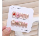 10Pcs Women Cats Eye Handmade Press On Nails Peach Hearts Sweet Cute Detachable Nail Patches Short T Short Ballerina False Nails