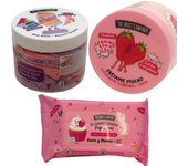 The Fruit Company Pack – Exfoliante Corporal, Manteca Corporal y Toallitas Húmedas con Aroma a Fresa y Nata. Dale Dulzura y Cuidado a tu Piel con la Manteca Corporal Nube de Colores, Enriquecida con Manteca de Karité, Aceite de Jojoba y Aceite de Oliva