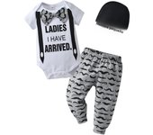 Kukitty 3Pcs Newborn Infant Baby Boy Clothes Sets Cotton Short Sleeve Romper Top + Pants + Hats Fashion Outfit for Boys