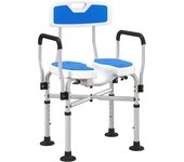 HOMCOM Silla Ducha Personas Mayores Silla de Ducha con Asiento Ranurado Altura Regulable Taburete de Ducha Antideslizante con Respaldo y Reposabrazos Carga 136 kg para Discapacitados Azul