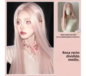 Synthetic wig pink wig women's full head set style new mid split forehead lace long straight hair