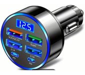 Adaptador Universal Cargador Coche USB 6 Puertos - Carga Rápida - Pantalla Digital