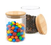LG Luxury & Grace Pack 2 Botes de Cristal, 0,75 L (13,5x10 cm). Tarros de Cocina con Tapa de Bambú. Envases Herméticos para Alimentos con Anilla de Silicona.
