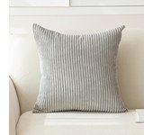 Corduroy Throw Pillow Covers 18x18  Striped Decor Pillowcase for Living Room Bed Soft Couch Cushion Cover for Sofa Beige White
