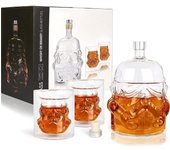 Juego de decantador de whisky transparente creativo con 2 vasos, jarra para vino, vodka, whisky escocés, bourbon y licor. 1 frasco de 750 ml con 2 vasos de 150 ml. Regalos para papá y esposo.