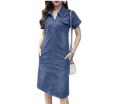 Summer Lapel Neck Short Sleeve Shirt Dress 2024 ZANZEA Women Fashion Denim Blue Sundress Casual Solid Work Vestido Robe Femme