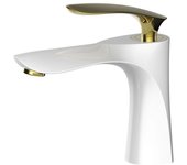 Grifo para lavabo de baño con acabado blanco, grifo mezclador cromado dorado, fregadero de montaje en cubierta, grifo de latón con doble acabado (sin manguera)