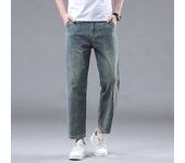 New Summer 95% Cotton Straight Thin Jeans for Men Classic Style Stretch Soft Fabric Light Blue Denim Ankle-Length Pants Male