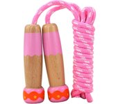 Cuerda de saltar trenzada de algodón ajustable con mango de madera para niños y niñas, juguete divertido para entrenamiento físico, ejercicio y actividades al aire libre (rosa)