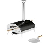 Outsunny Mini Horno de Pizza Exterior Portátil Horno de Leña con Piedra Refractaria Ø33 cm Pala Mangos de Madera Termómetro y Bandeja Giratoria para Jardín Terraza Camping Patio