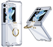 Transparent Electroplated Airbag Ring Phone Case for Samsung Galaxy Z Flip 5 4 3 5G Flip5 Flip4 Flip3 5G Stand Shockproof Cover