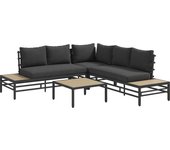 Outsunny 5 uds. Conjunto de salón de jardín, conjunto de muebles de jardín, conjunto de jardín con 2 dos plazas, mesa de centro, sofá esquinero, con cojín de asiento, para terraza, balcón, gris