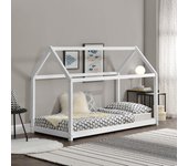 [en.casa]® Cama para niños de madera pino - 206x98x142cm - Cama infantil - Forma de casa - Blanco mate