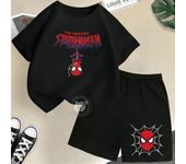 Cool Spider Man Fun Print Summer Cotton T-shirt+Shorts Boys and Girls 2-12 Year Old Round Neck Casual Children's Baby Casual Set