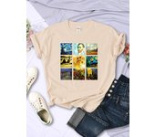 Van Gogh Works Sanskrit Printed Female Tops Breathable Casual T Shirts Fashion Summer Short Sleeve Women Crewneck Street Tshirt